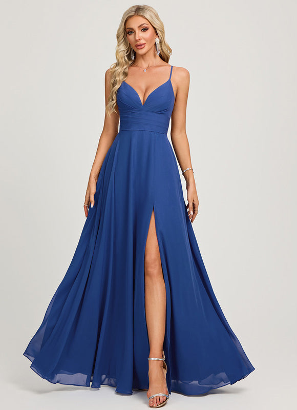 Robe De Bal Longue Fluide Bleu