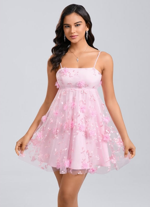 Robe De Bal Courte Florale Rose