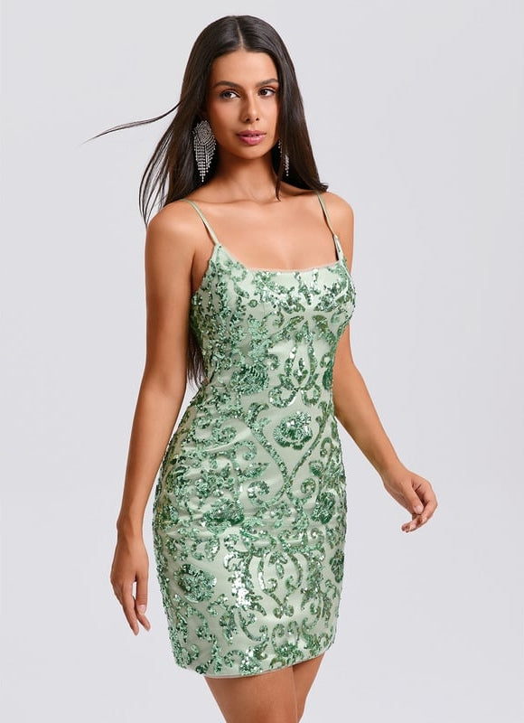 Robe De Bal Pailletée Vert Clair - gallery 3