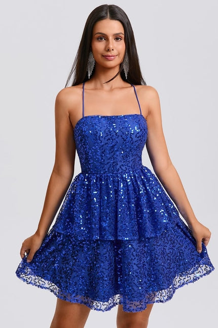 Robe De Bal Courte Bleue Scintillante