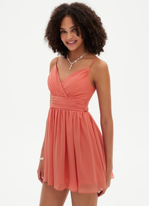 Robe De Bal Mousseline Corail - gallery 4