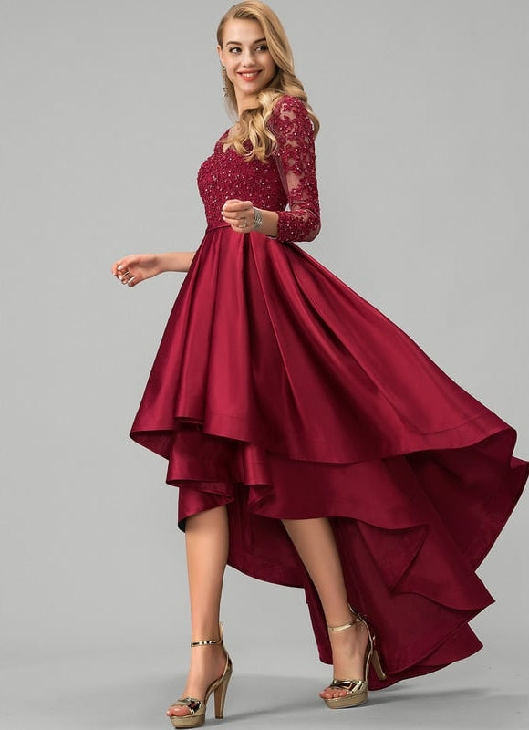 Robe De Bal Satinée Bordeaux Élégante - gallery 3