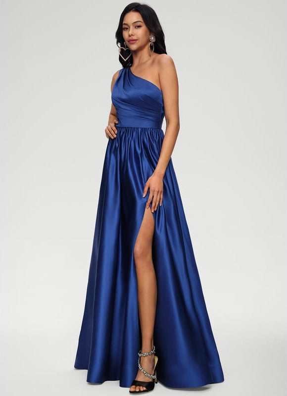 Robe De Bal Satin Royal Asymétrique - gallery 2