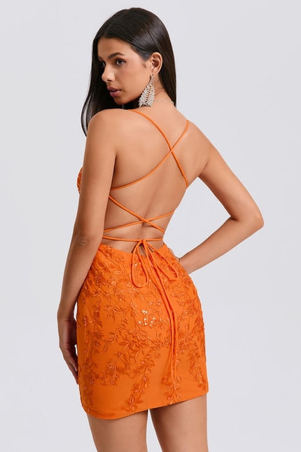 Robe De Bal Mini Orange Brodée - gallery 6