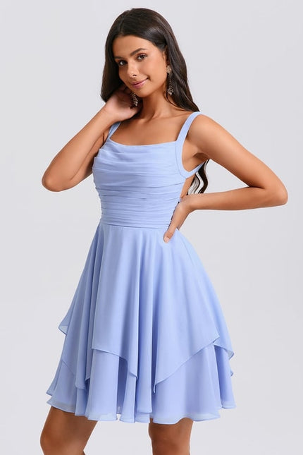 Robe De Bal Courte Bleue Aérienne - gallery 3