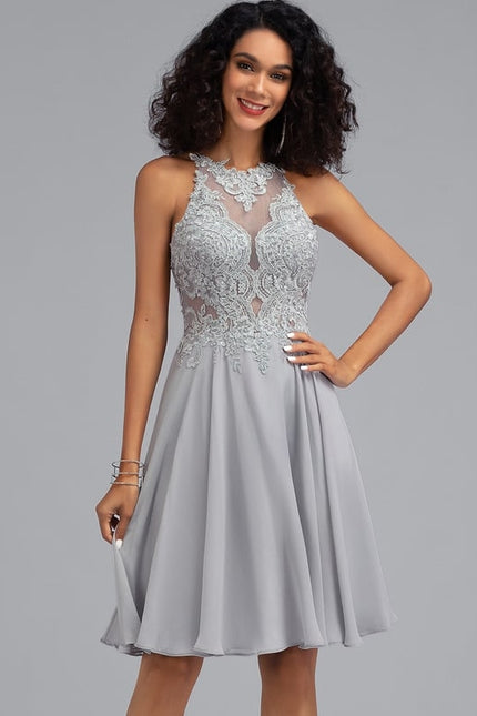 Robe De Bal Grise Dentelée - gallery 4