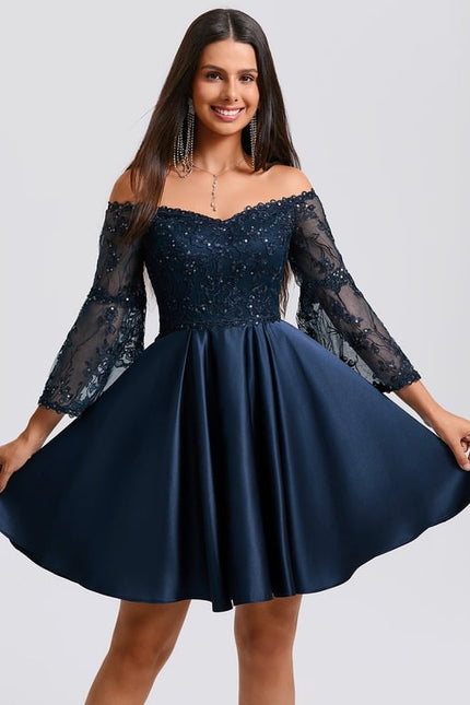 Robe De Bal Satin Marine Embellie - gallery 2