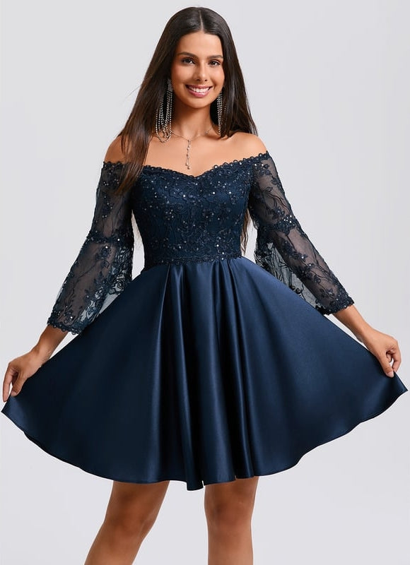 Robe De Bal Satin Marine Embellie - gallery 2