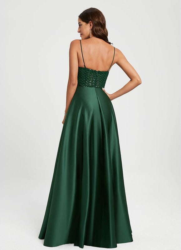 Robe De Bal Satin Émeraude Luxe - gallery 2