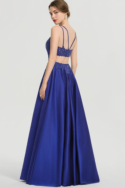 Robe De Bal Satin Bleu Élégant - gallery 4