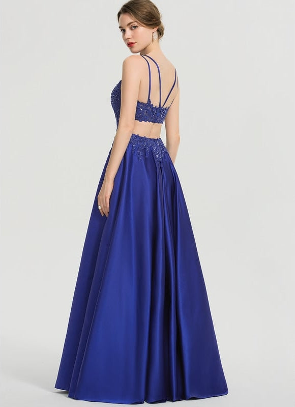 Robe De Bal Satin Bleu Élégant - gallery 4