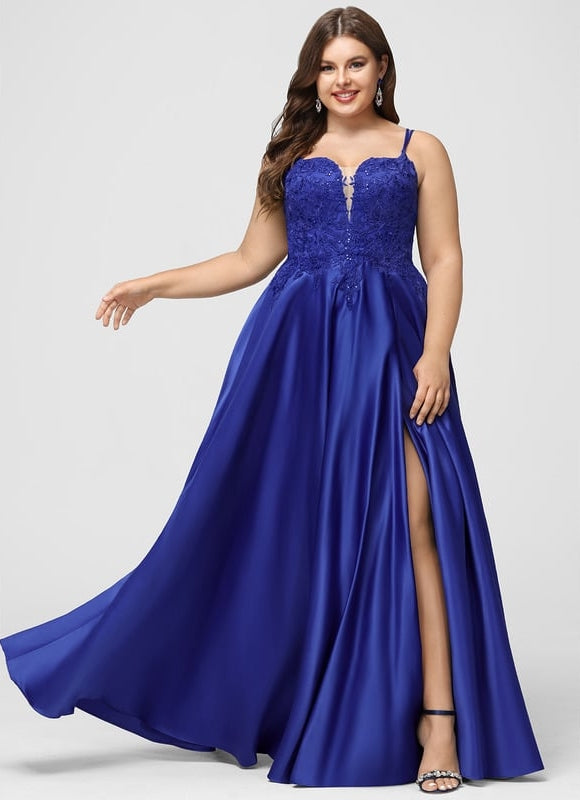 Robe De Bal Satin Bleu Élégant - gallery 6