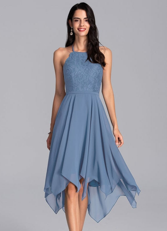 Robe De Bal Asymétrique Bleue