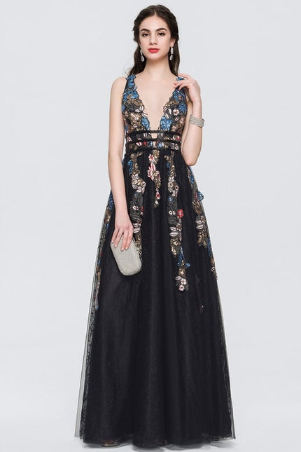 Robe De Bal Noire Florale - gallery 1