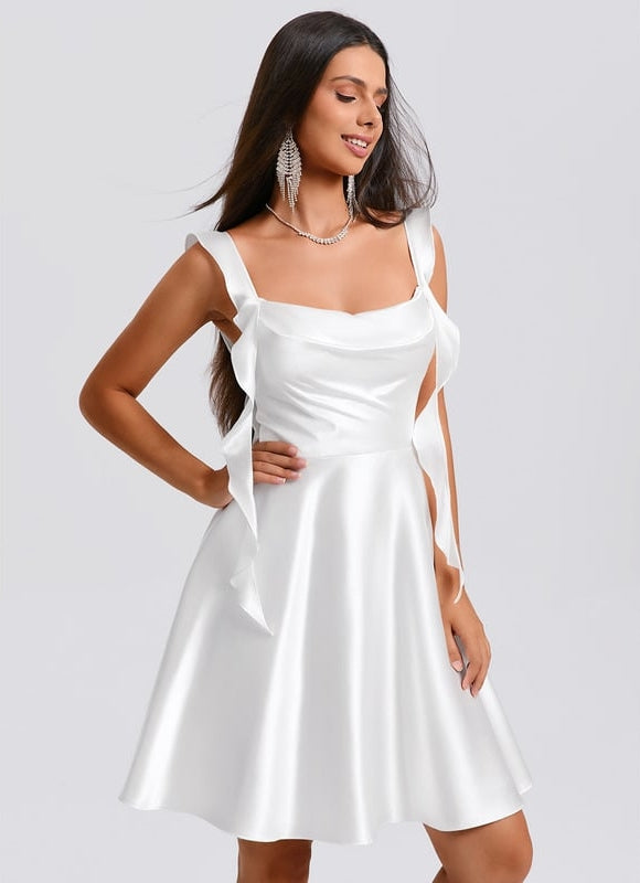 Robe De Bal Satin Blanche Volants - gallery 4