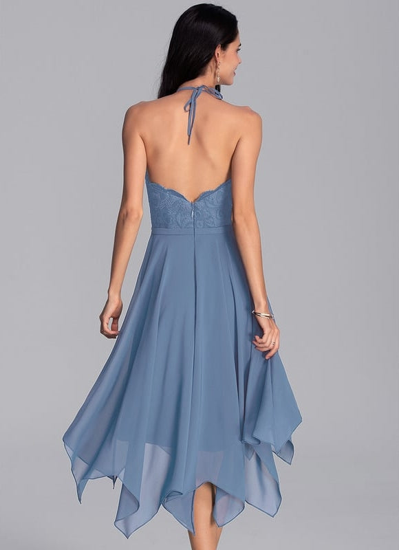 Robe De Bal Asymétrique Bleue - gallery 6