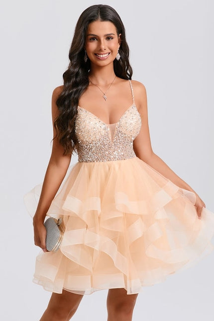 Robe De Bal Tulle Pailletée Saumon - gallery 1