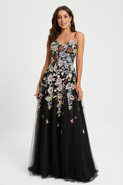 Robe De Bal Florale Tulle Noir - gallery 2