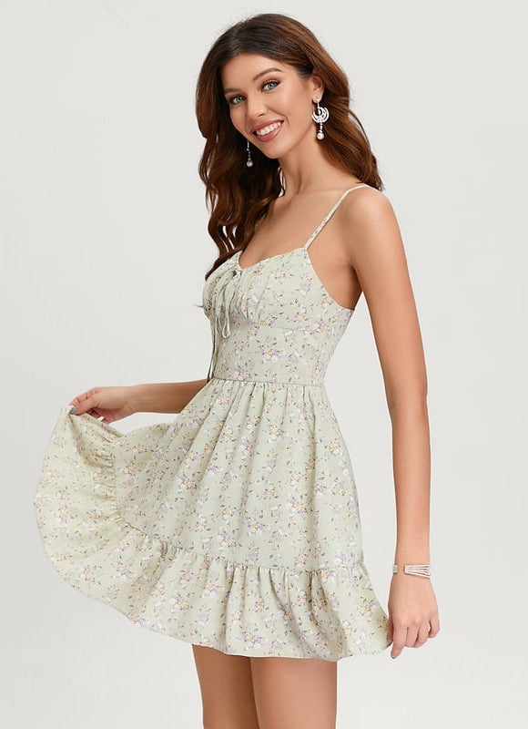 Robe De Bal À Fleurs Vertes - gallery 1