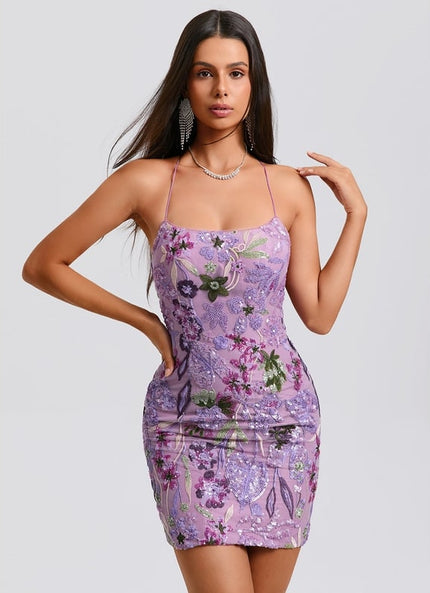 Robe De Bal Mini Florale Violette