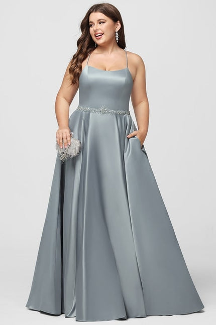 Robe De Bal Satin Bleu Poudré - gallery 7