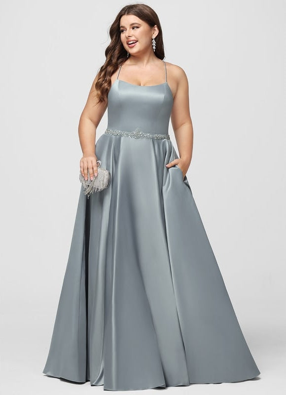 Robe De Bal Satin Bleu Poudré - gallery 7