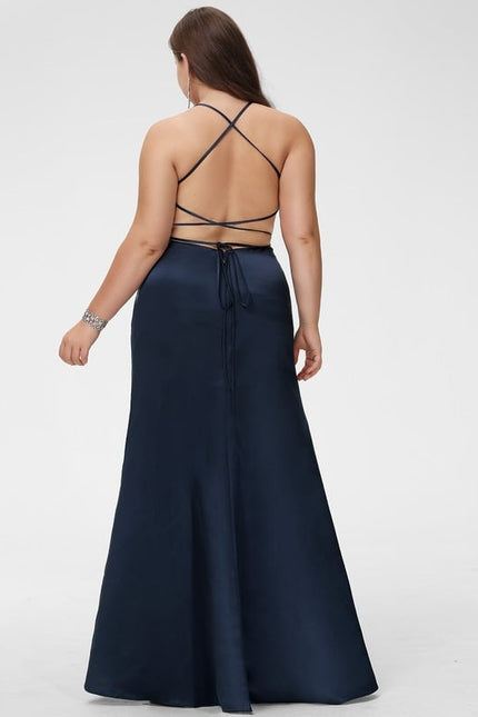 Robe De Bal Satin Bleu Marine - gallery 8