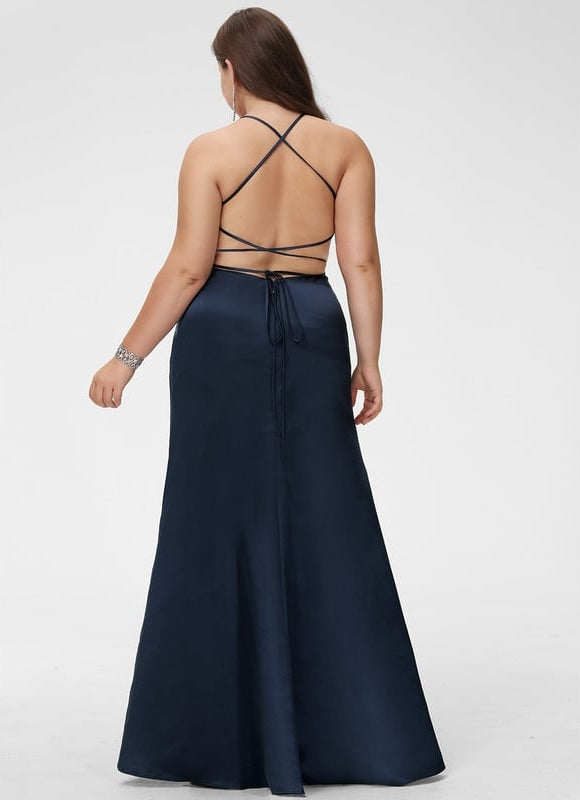 Robe De Bal Satin Bleu Marine - gallery 8