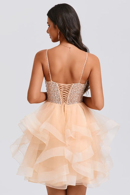 Robe De Bal Tulle Pailletée Saumon - gallery 4