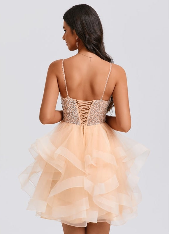 Robe De Bal Tulle Pailletée Saumon - gallery 4