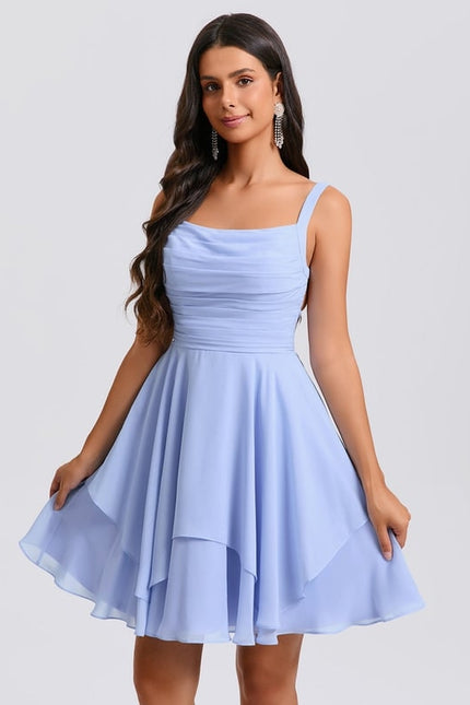 Robe De Bal Courte Bleue Aérienne - gallery 4