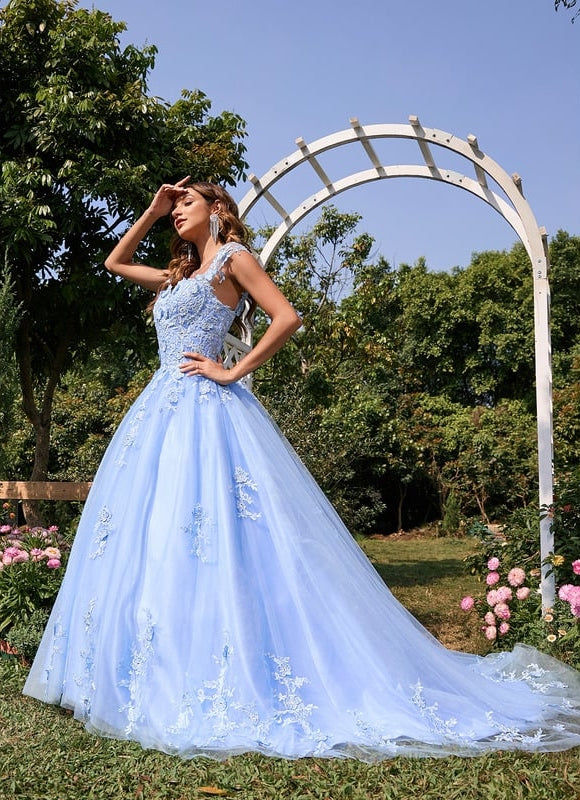 Robe De Bal Tulle Bleu Ciel - gallery 2