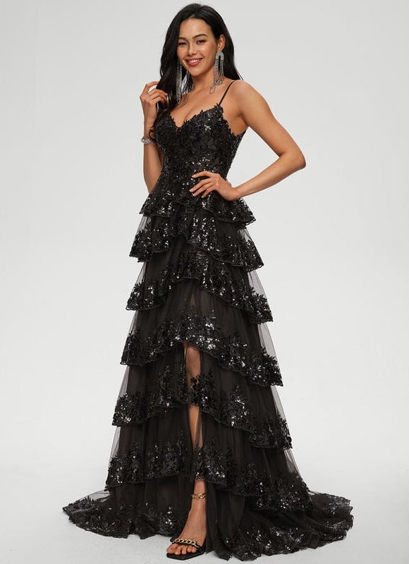 Robe De Bal Noire À Volants - gallery 3