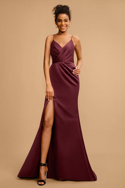 Robe De Bal Bordeaux Satiné Longueur - gallery 2