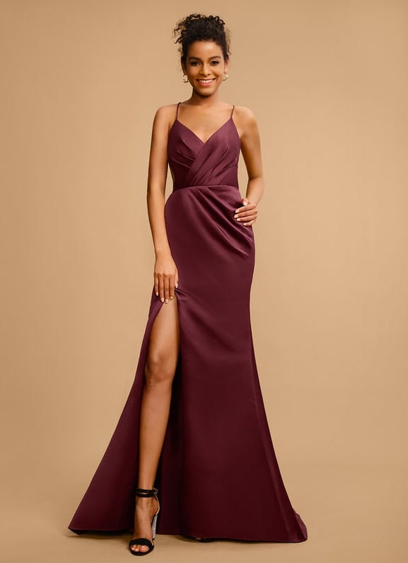 Robe De Bal Bordeaux Satiné Longueur - gallery 2