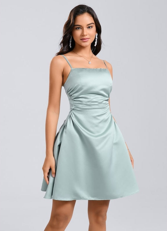 Robe De Bal Satin Vert Pâle - gallery 3