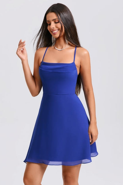 Robe De Bal Col Droit Bleu Profond - gallery 4