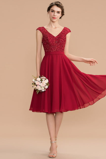 Robe De Bal Courte Rouge Perlée