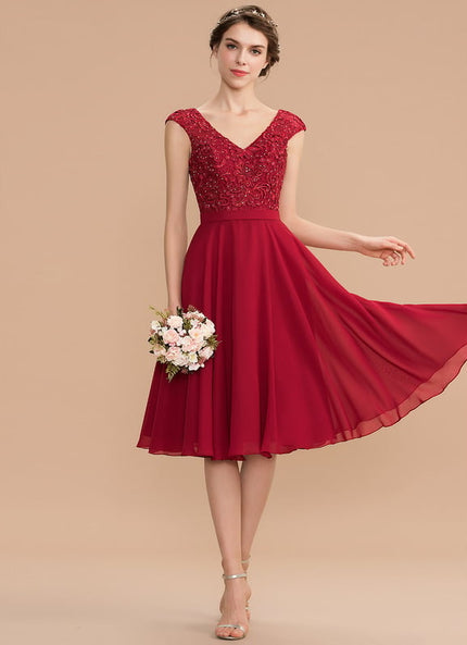 Robe De Bal Courte Rouge Perlée