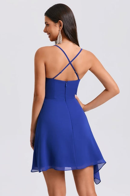 Robe De Bal Col Droit Bleu Profond - gallery 1
