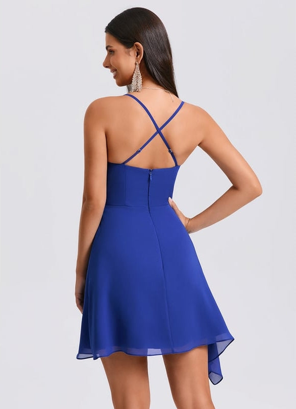 Robe De Bal Col Droit Bleu Profond - gallery 1
