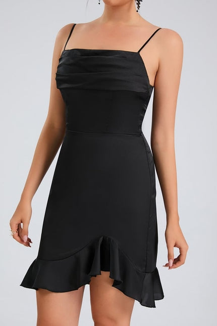 Robe De Bal Satinée Noire Volante - gallery 6