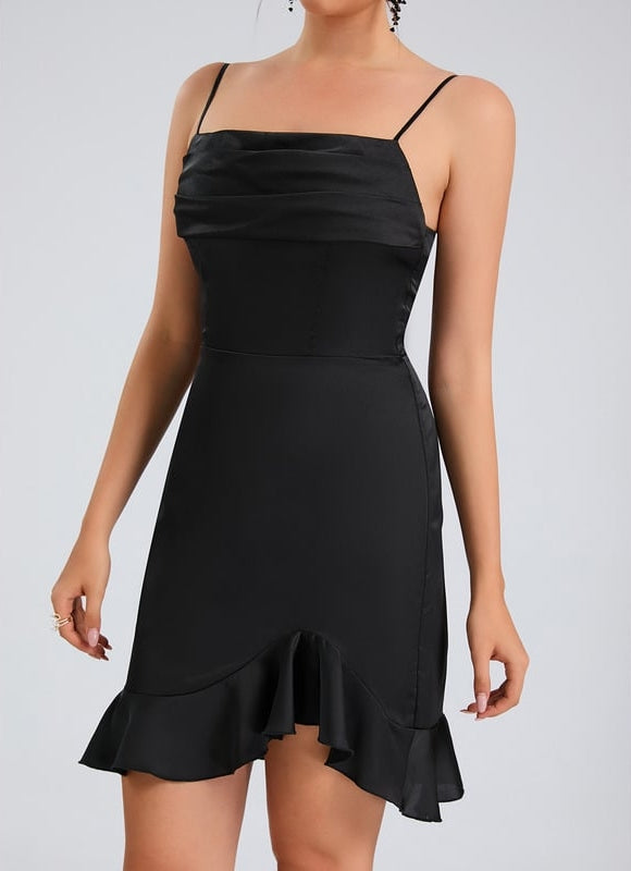 Robe De Bal Satinée Noire Volante - gallery 6