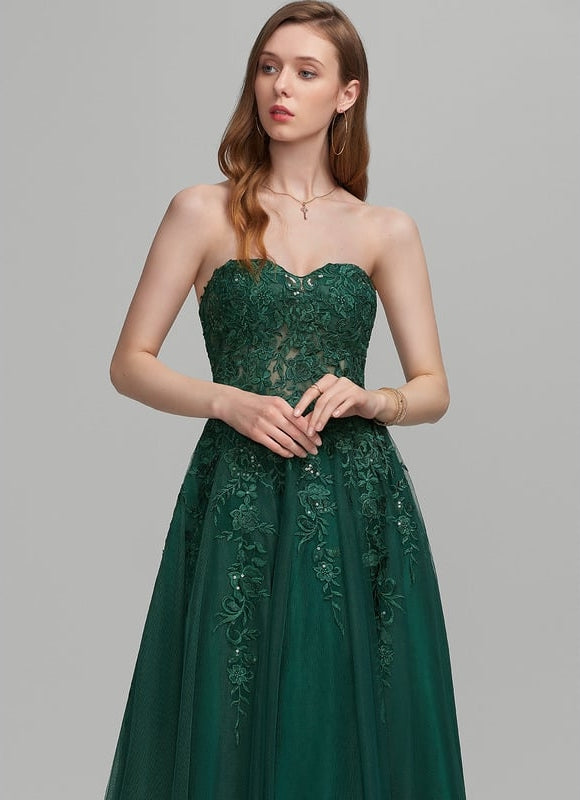 Robe De Bal Tulle Verte Éblouissante - gallery 2