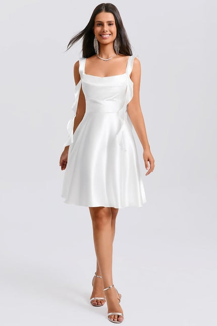 Robe De Bal Satin Blanche Volants - gallery 3