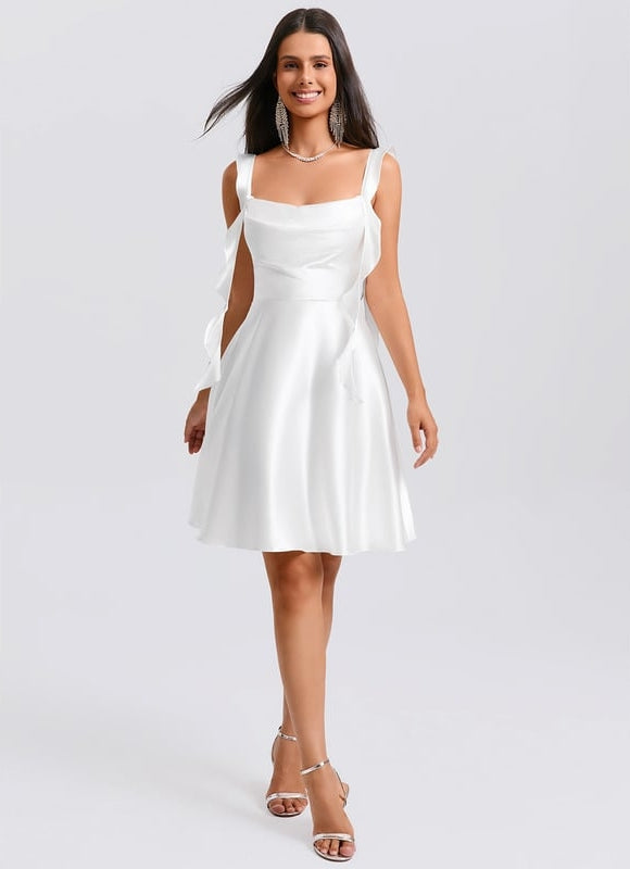 Robe De Bal Satin Blanche Volants - gallery 3
