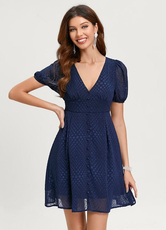Robe De Bal Col V Marine - gallery 3