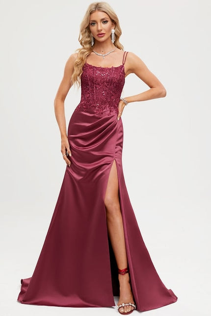 Robe De Bal Satinée Bourgogne Chic - gallery 5