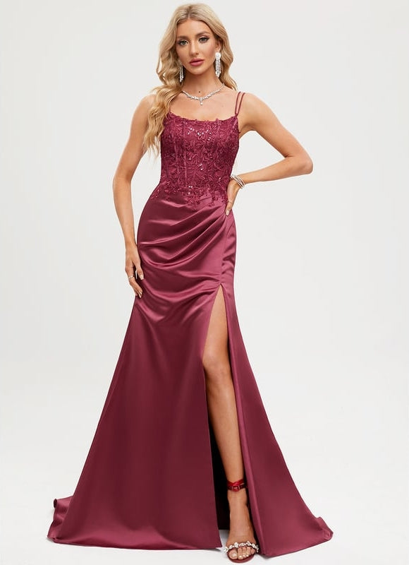 Robe De Bal Satinée Bourgogne Chic - gallery 5