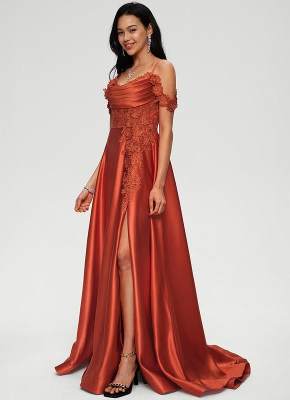 Robe De Bal Satinée Cuivrée - gallery 3